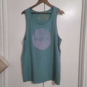 RVCA Mens  Teal Blue Graphic Logo Tank Top